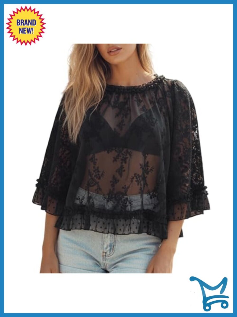 Boho Ruffle Sheer Lace Top - Flowy Long Sleeve Blouse
